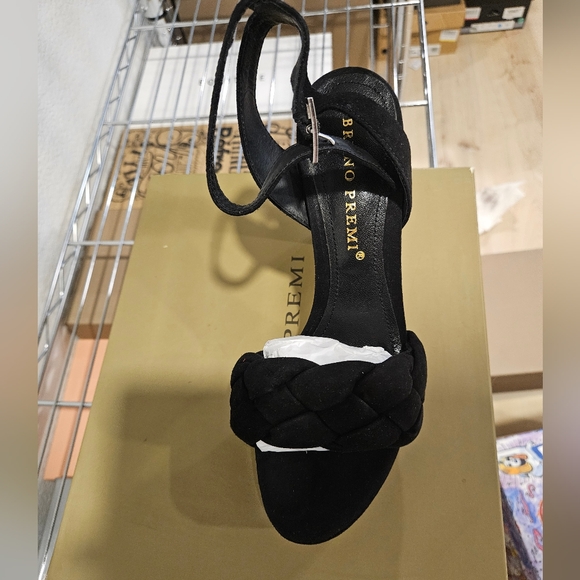 659 Bruno Premi Leather Black High Block Heel Platform Sandals EU 38 - Picture 3 of 4